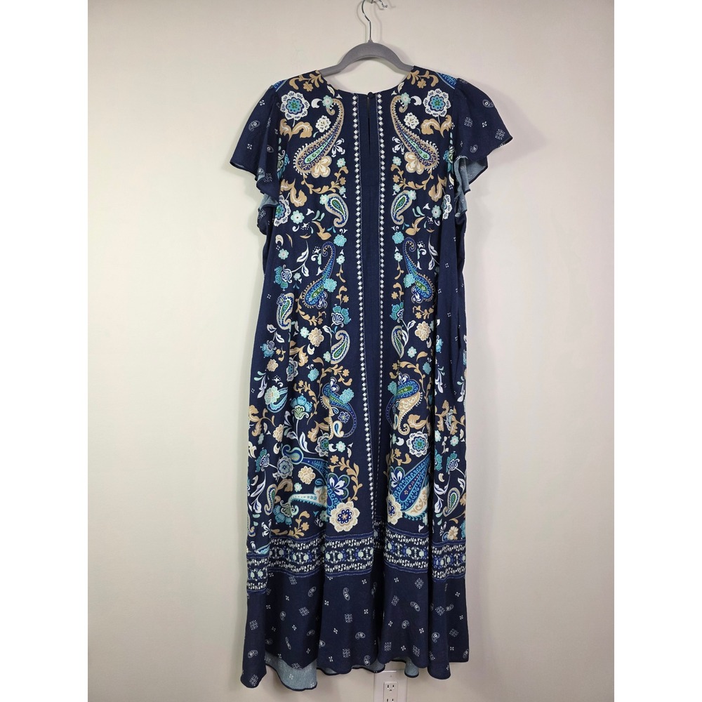 Lane Bryant Navy Blue Paisley Floral Flutter Sleeve Midi Dress Size 14